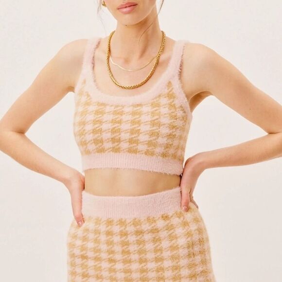 For Love & Lemons Cher Houndstooth Knit Crop Sweater Top XS - Picture 1 of 6